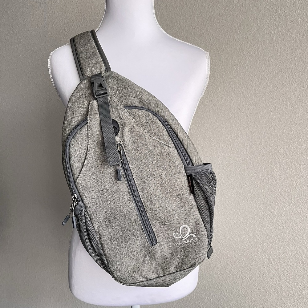 WATERFLY Crossbody Sling Backpack Travel Hiking Chest Bag Daypack Gorpcore Gray - Picture 4 of 11